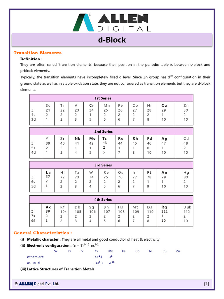 Transition Elements Overview and Properties | PDF | Transition Metals ...
