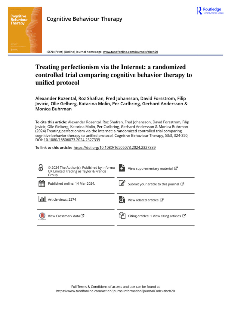 Treating Perfectionism Via The Internet: A Randomized Controlled Trial ...