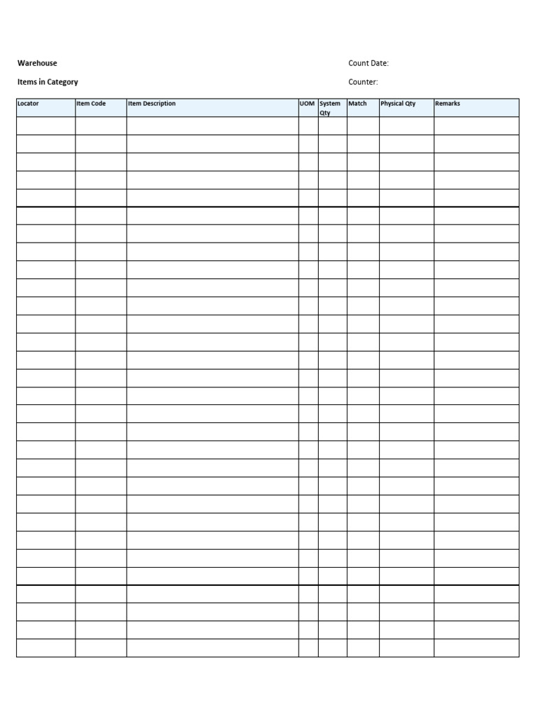 Warehouse Inventory Count Report | PDF