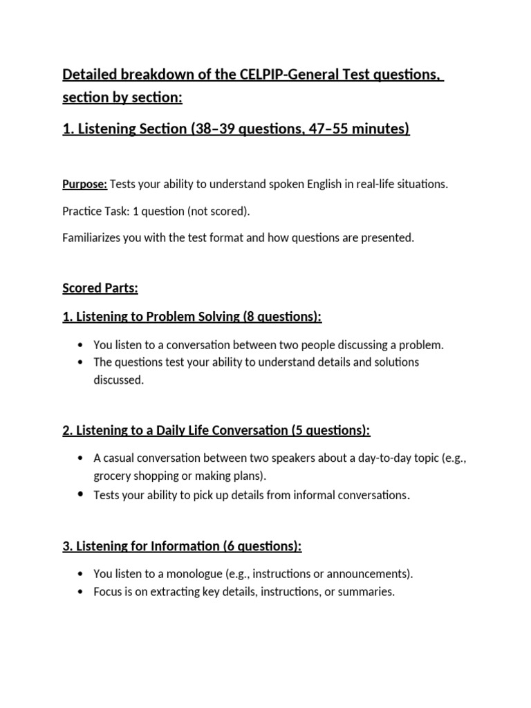 CELPIP Test: Section Breakdown Guide | PDF | Conversation | Human ...