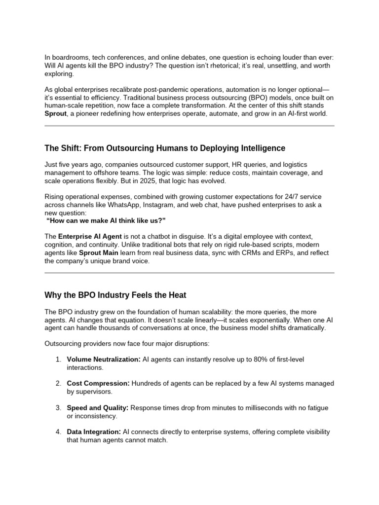 Sprout Blog - Will AI Agents Kill The BPO Industry | PDF | Outsourcing ...