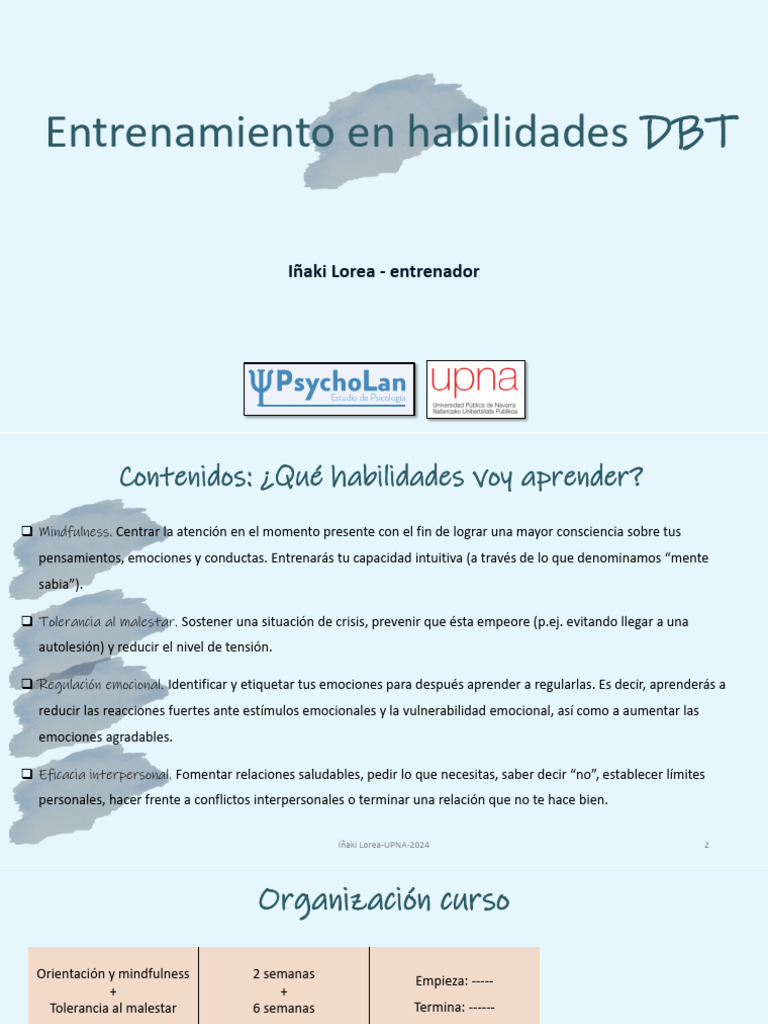 Entrenamiento en Habilidades DBT | PDF | Las emociones ...