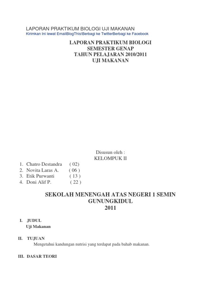 Laporan Praktikum Biologi Uji Makanan