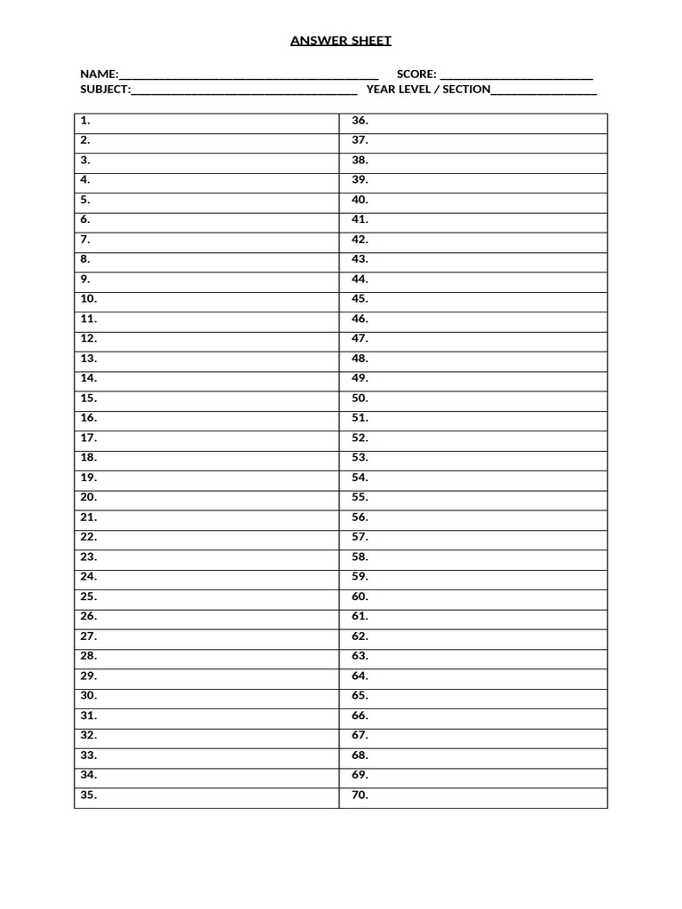 School Answer Sheet Template | PDF