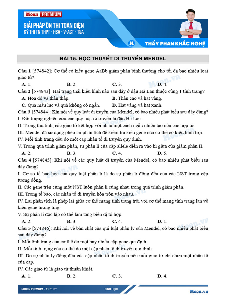 BÀI 15. H C Thuy T Di Truy N Mendel | PDF