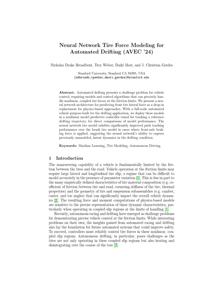 Neural Network Tire Force Model for Drifting | PDF | Force