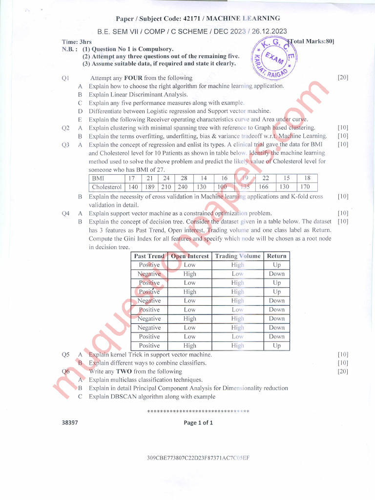 Be Computer Engineering Semester 7 2023 December Machine Learning Rev ...