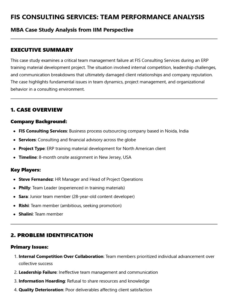 FIS Consulting Services_ Team Performance Analysis - MBA Case Study ...