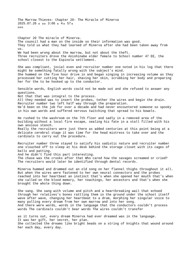 The Marrow Thieves - Chapter 20 - The Miracle of Minerva | PDF