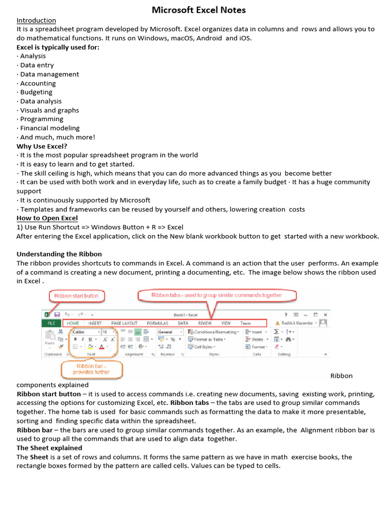 Microsoft Excel Notes | PDF | Microsoft Excel | Chart