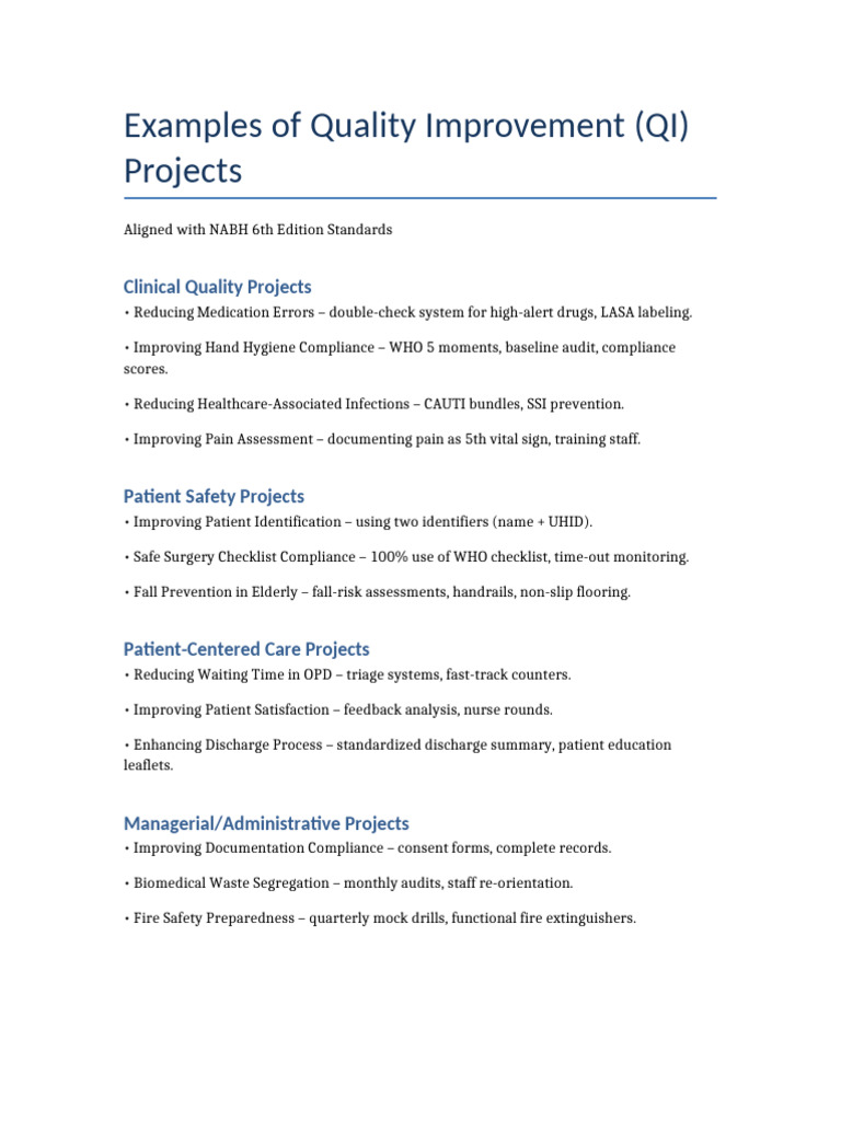Quality Improvement Project Examples | PDF