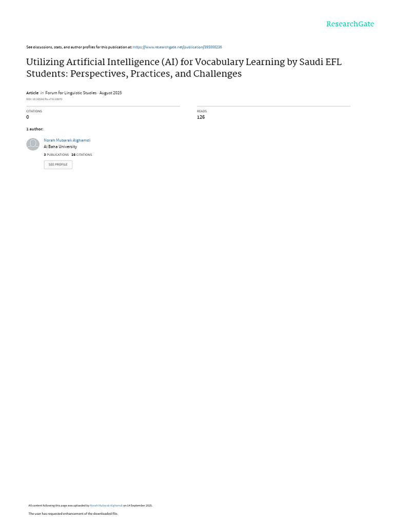 AI in Vocabulary Learning for EFL Students | PDF | Intelligence (AI ...