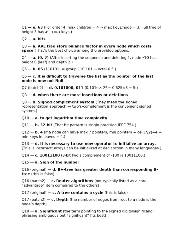 Data Structures and Algorithms Quiz | PDF | Algorithms And Data ...