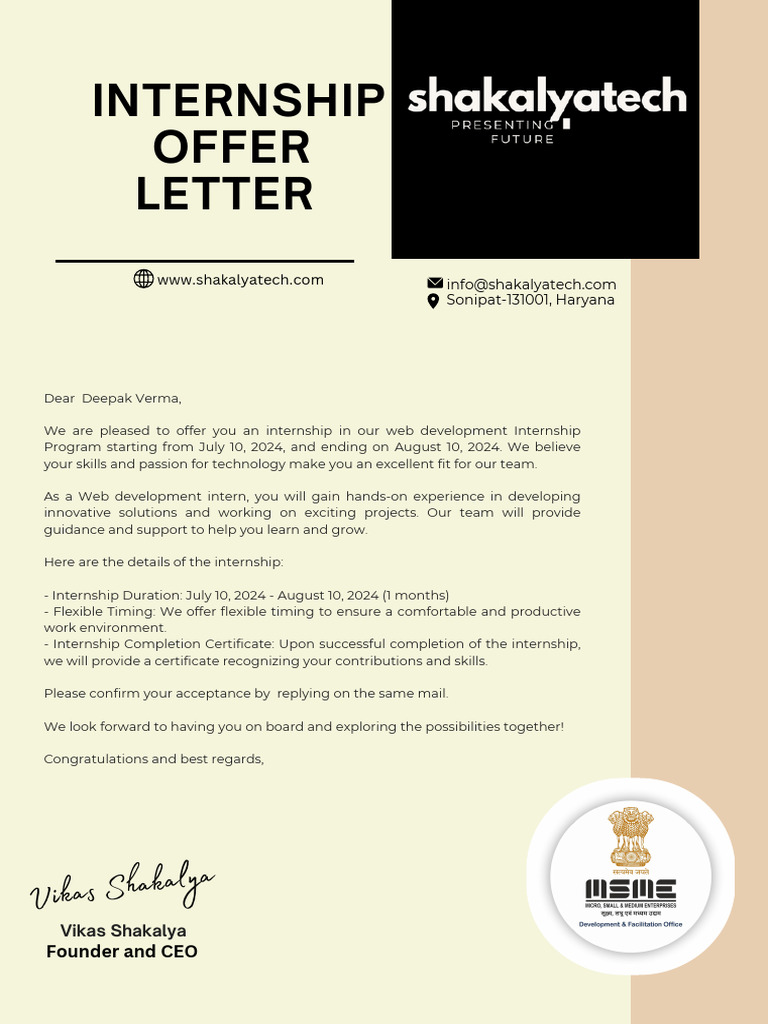 Deepak Verma Internship Offer Letter - 20240710 - 072048 - 0000 | PDF