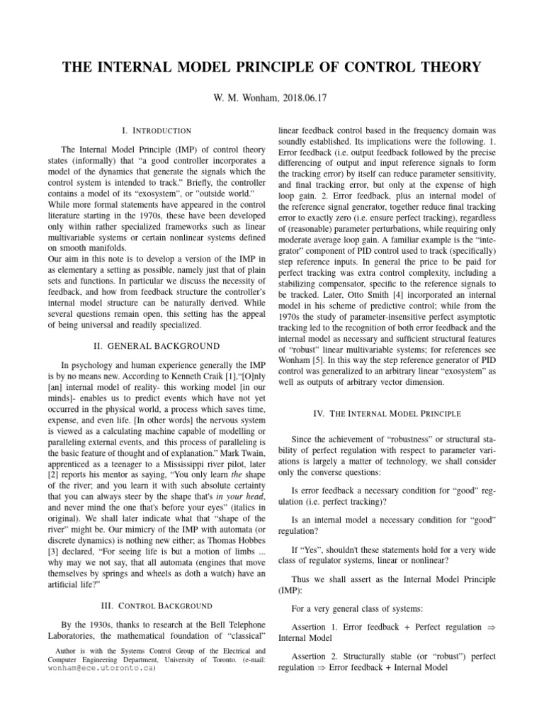 The Internal Model Principle of Control Theory | PDF | Control Theory ...