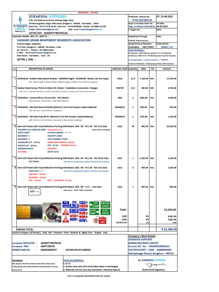 Proforma Invoice for Suraksha Suppliers | PDF | Materials | Organic ...