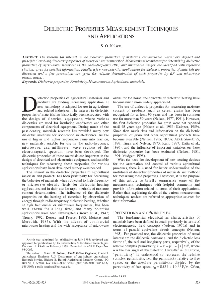 Dielectric Properties Measurement Techniques and Applications | PDF ...
