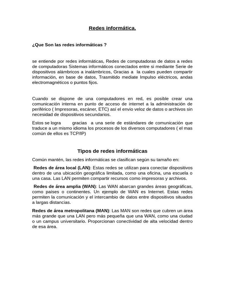 Tipos y funciones de redes informáticas | PDF