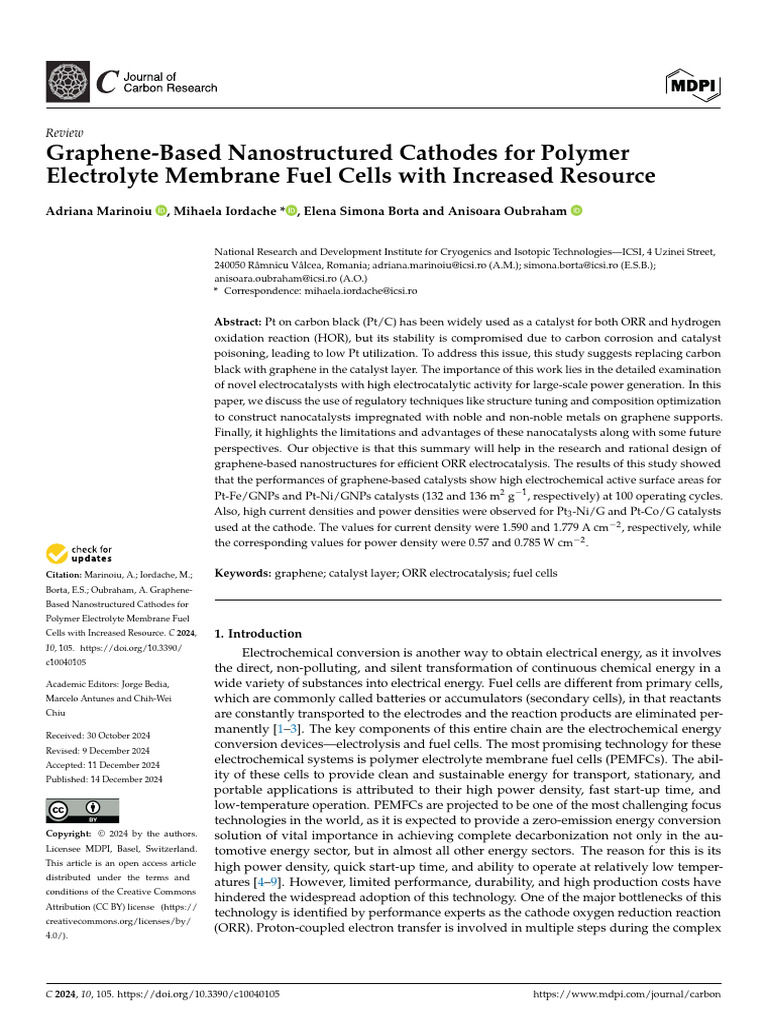 Graphene Nanostructured Cathodes for Fuel Cells | PDF | Fuel Cell ...