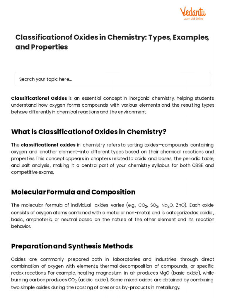Classification of Oxides in Chemistry - Types, Examples, and Properties ...