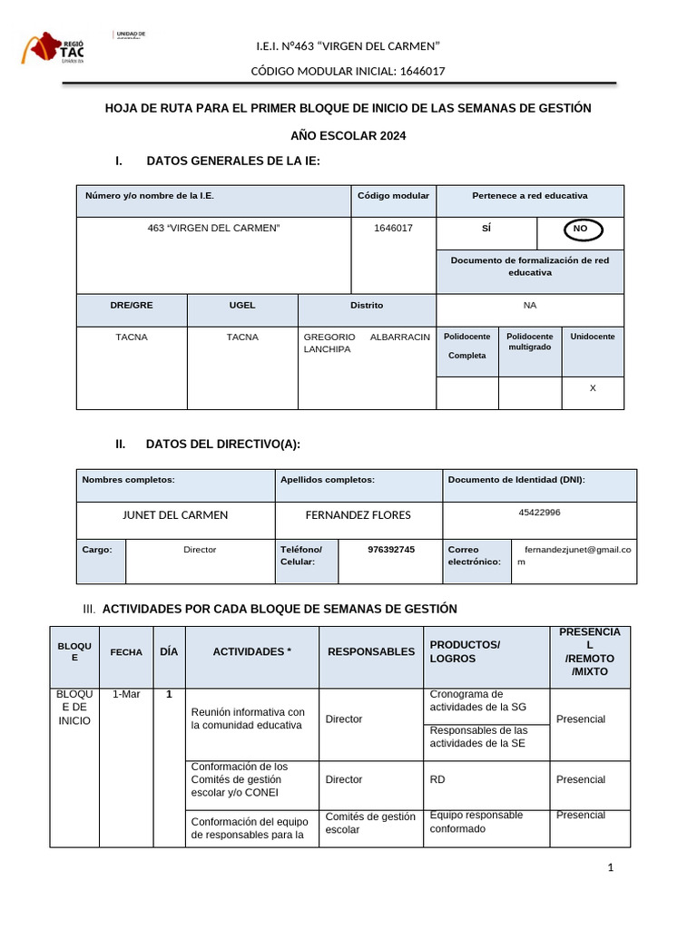 Plan de Gestión Escolar 2024 I.E.I. 463 | PDF | Aprendizaje