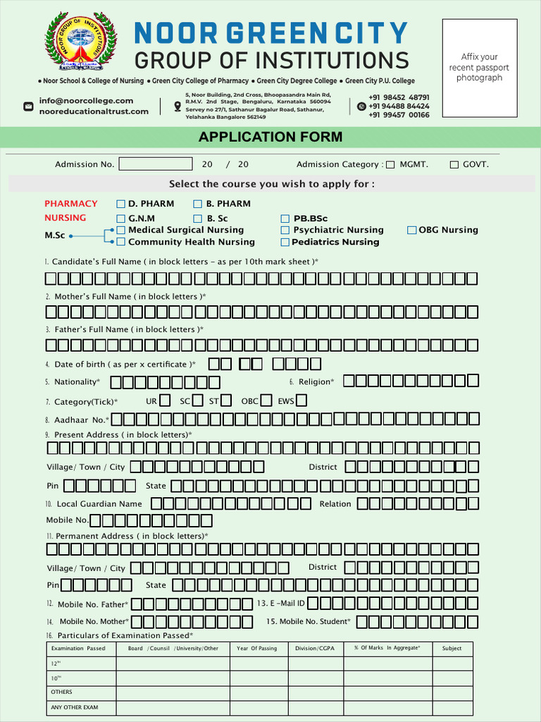 Noor Green City Admission Form | PDF