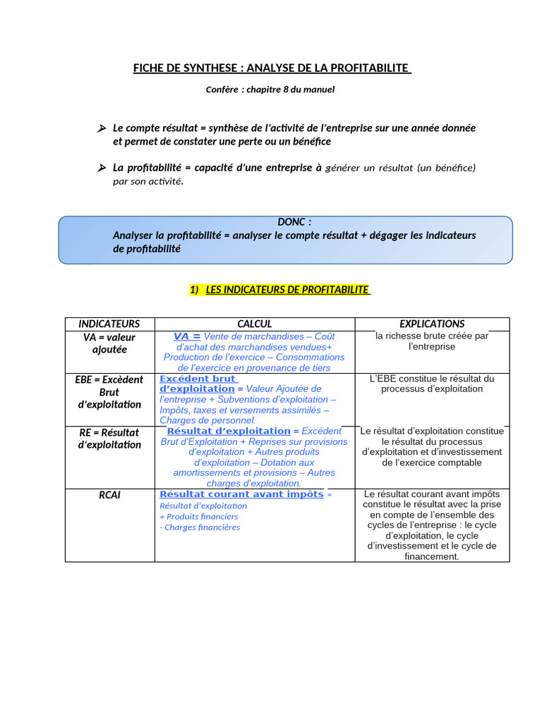 Analyse de la Profitabilité d'Entreprise | PDF | Revenu brut | Investir