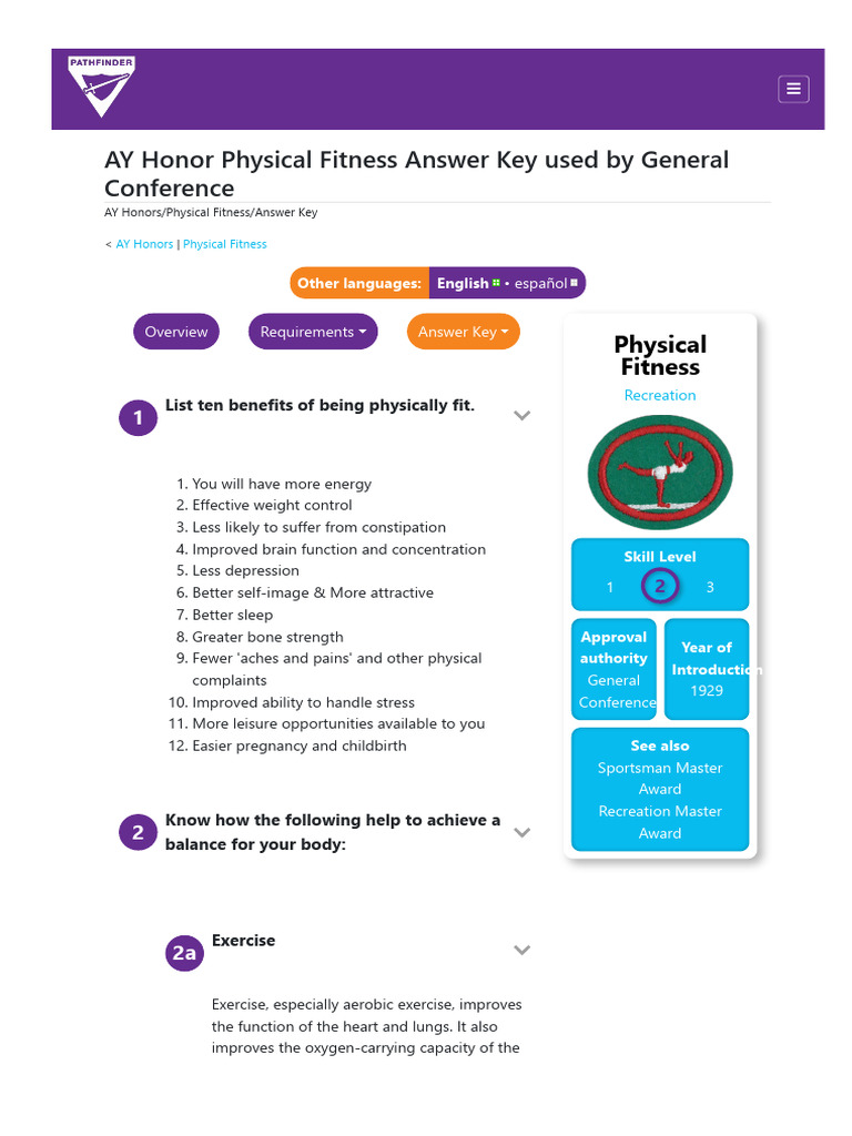 Physical Fitness Honor Answer Key | PDF