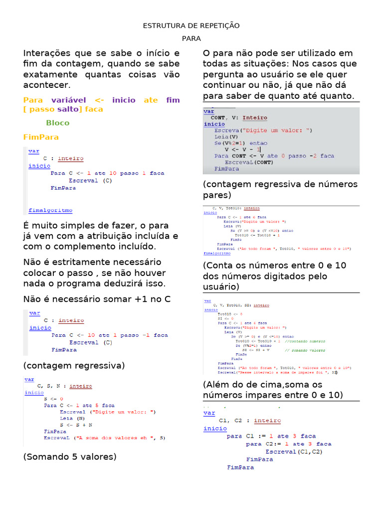 Estrutura de Repetição Para | PDF