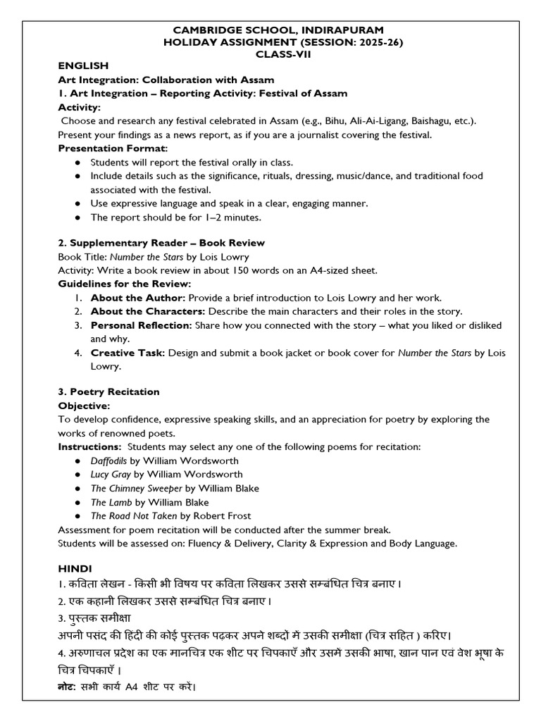 Cambridge School Class VII Holiday Assignment | PDF | Desert | Physical ...