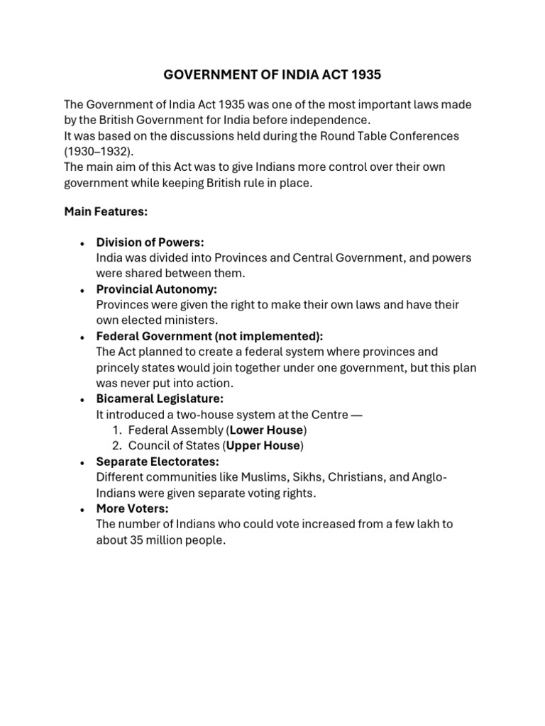 Overview of the Government of India Act 1935 | PDF