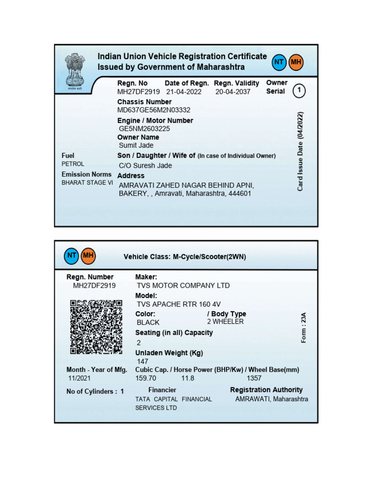 Maharashtra Vehicle Registration Details | PDF