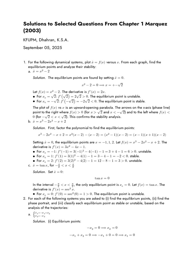 Equilibrium Analysis of Dynamical Systems | PDF | Stability Theory ...