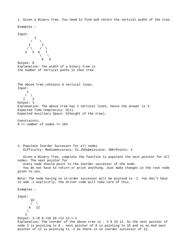Binary Tree Vertical Width & Successor | PDF | Applied Mathematics ...