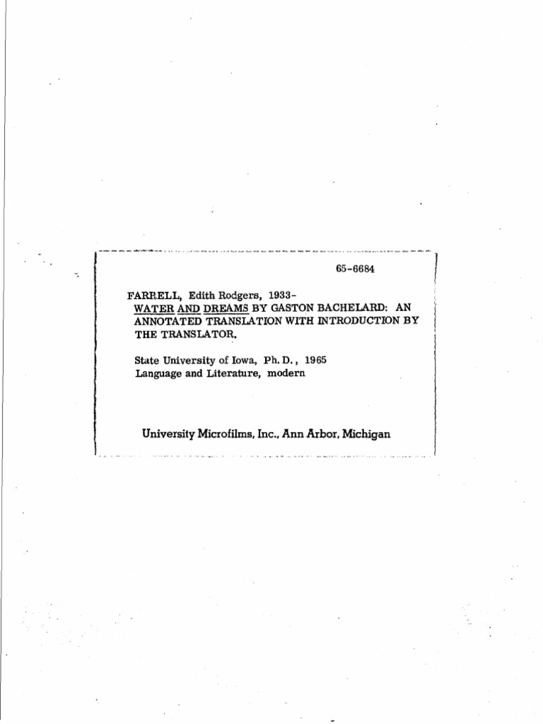 Annotated Translation of Bachelard's Water and Dreams PDF
