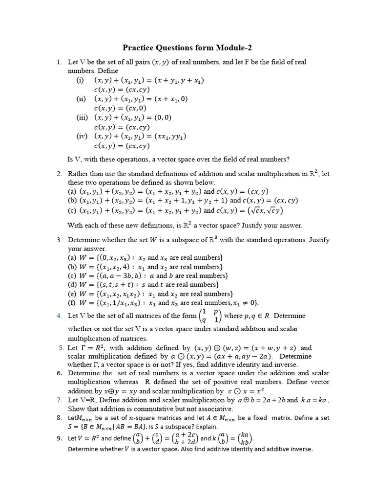 Vector Space Practice Questions | PDF | Basis (Linear Algebra) | Linear ...