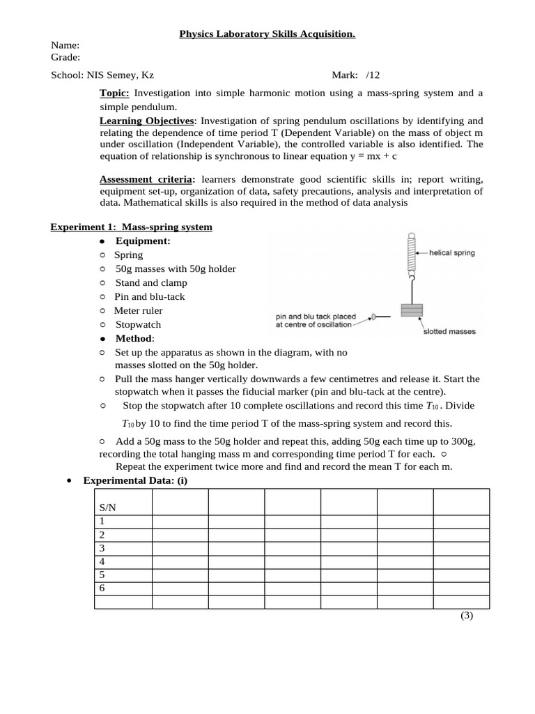 11-12 Lab Work Investigation of Spring Pendulum Oscillations | PDF ...