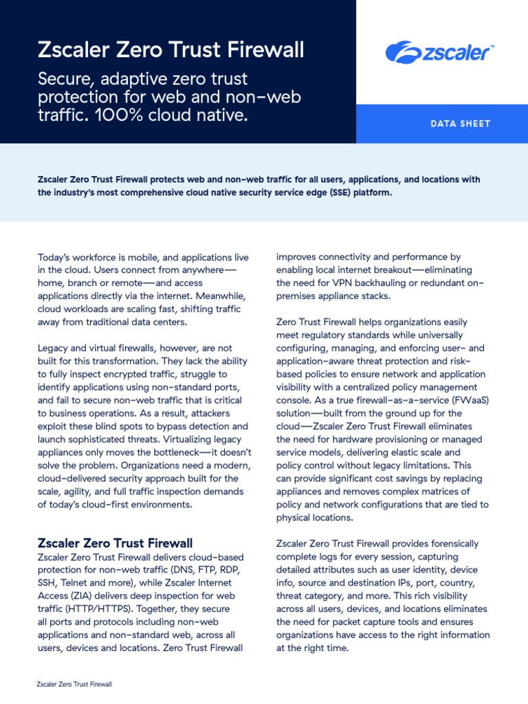 Zscaler Zero Trust Firewall Overview | PDF | Firewall (Computing ...
