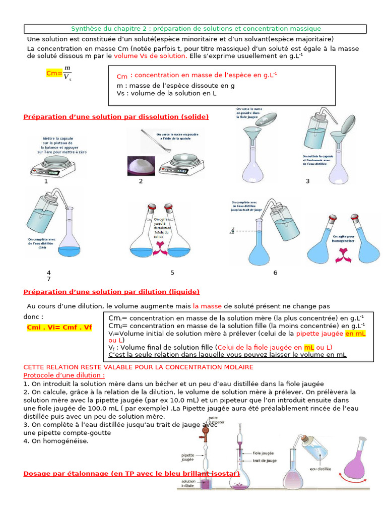 Préparation et dosage de solutions chimiques | PDF | Calibrage | Chimie ...