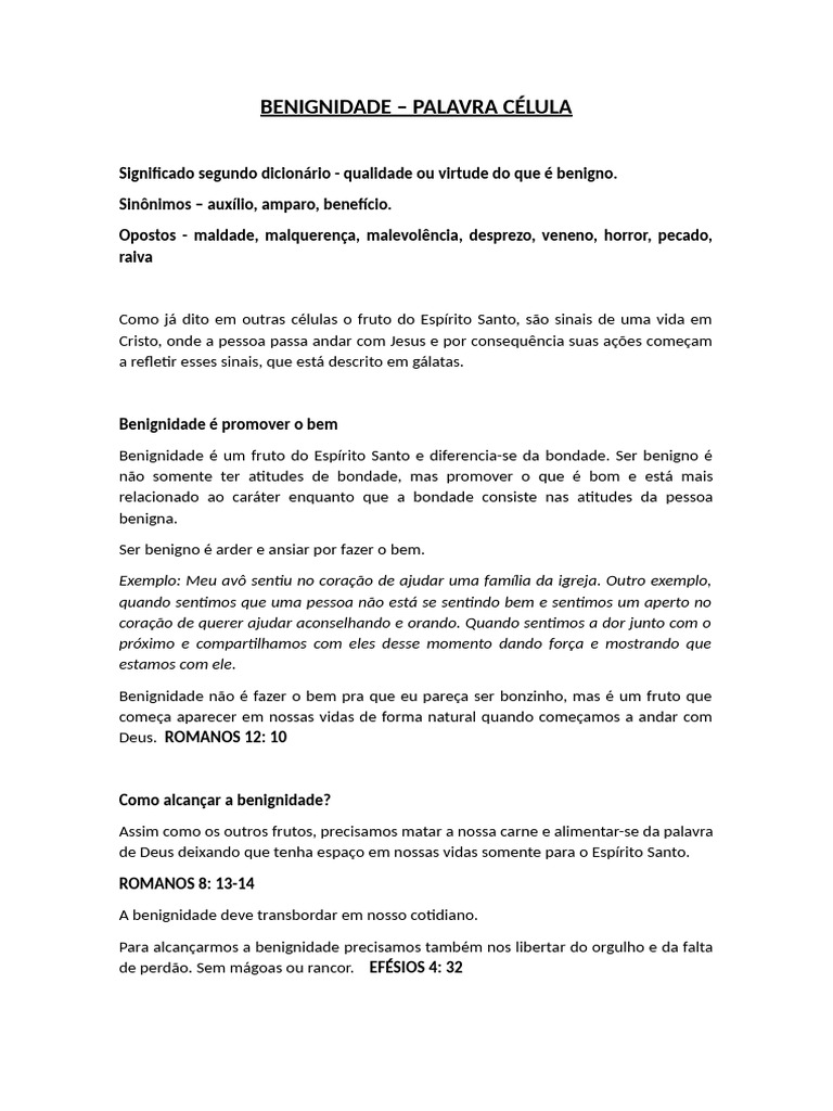 Benignidade: Fruto do Espírito Santo | PDF