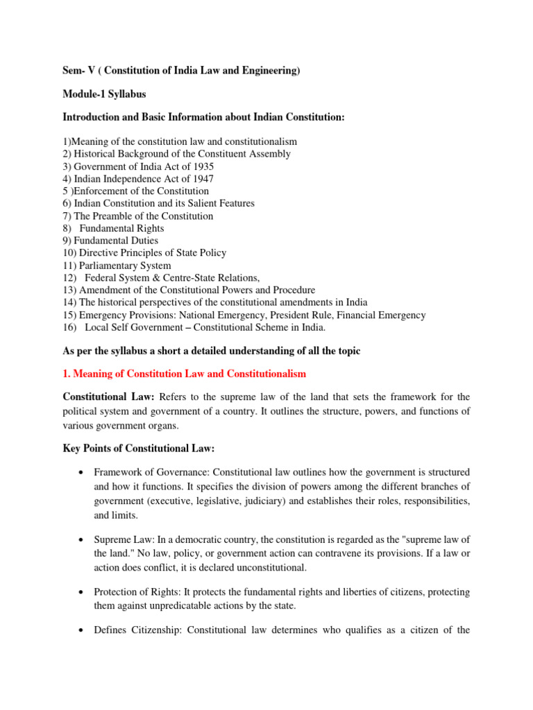 Constitution of India Law-Module 1...... | PDF | Constitution | Justice