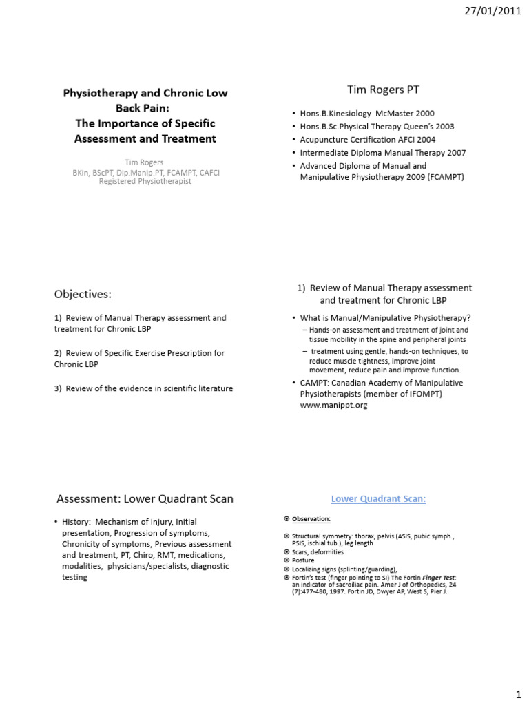 Physiotherapy for Chronic Low Back Pain | PDF | Pelvis | Physical Therapy
