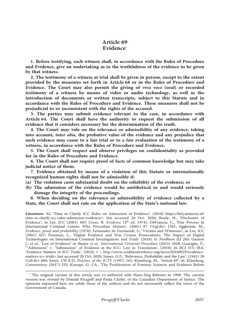 ICC Article 69: Witness Testimony Rules | PDF | Relevance (Law ...