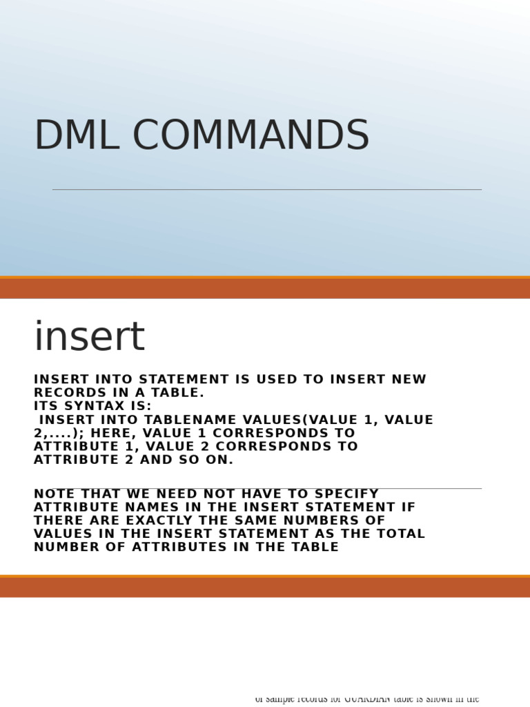 DML Commands: SQL Insert, Update, Delete | PDF | Computer Programming | Sql