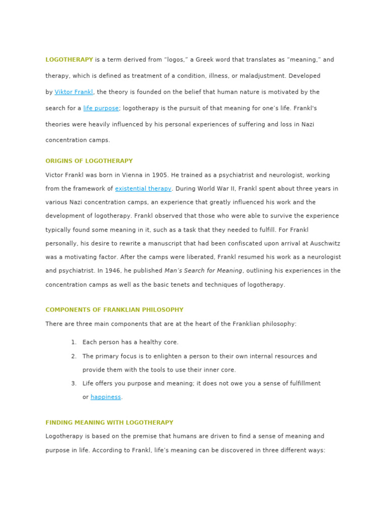 Techniques of Logotherapy Explained | PDF | Psychological Concepts ...