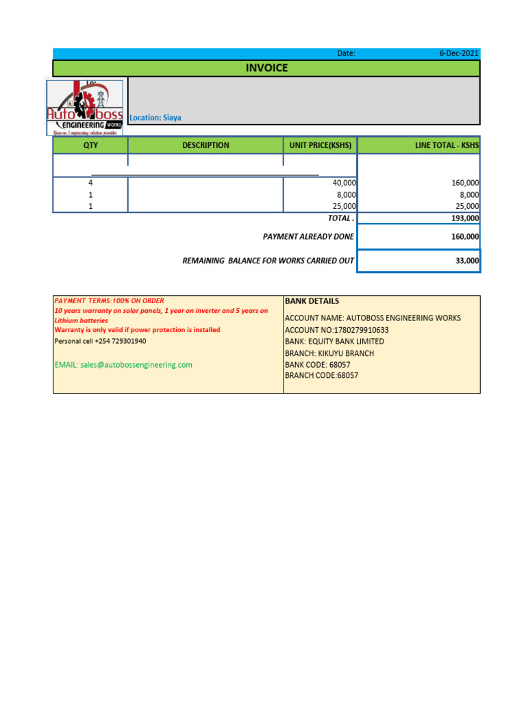 Invoice for Battery Installation Services | PDF