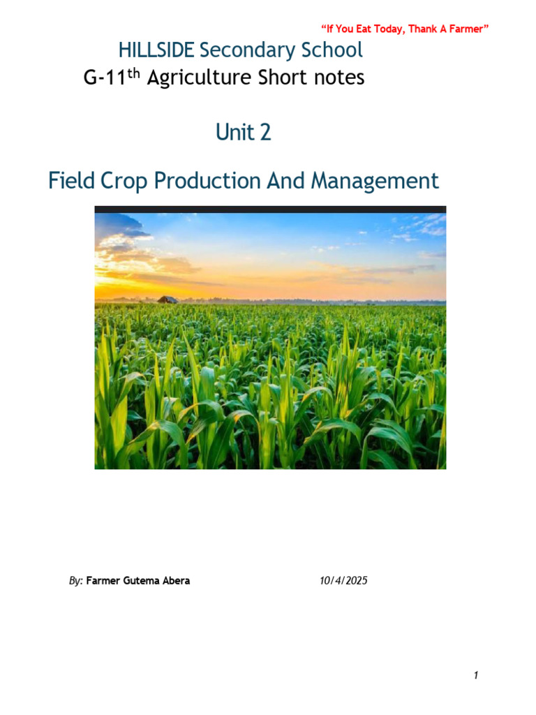 Grade 11 Agri Short Note Unit 2 | PDF | Cereals | Legume