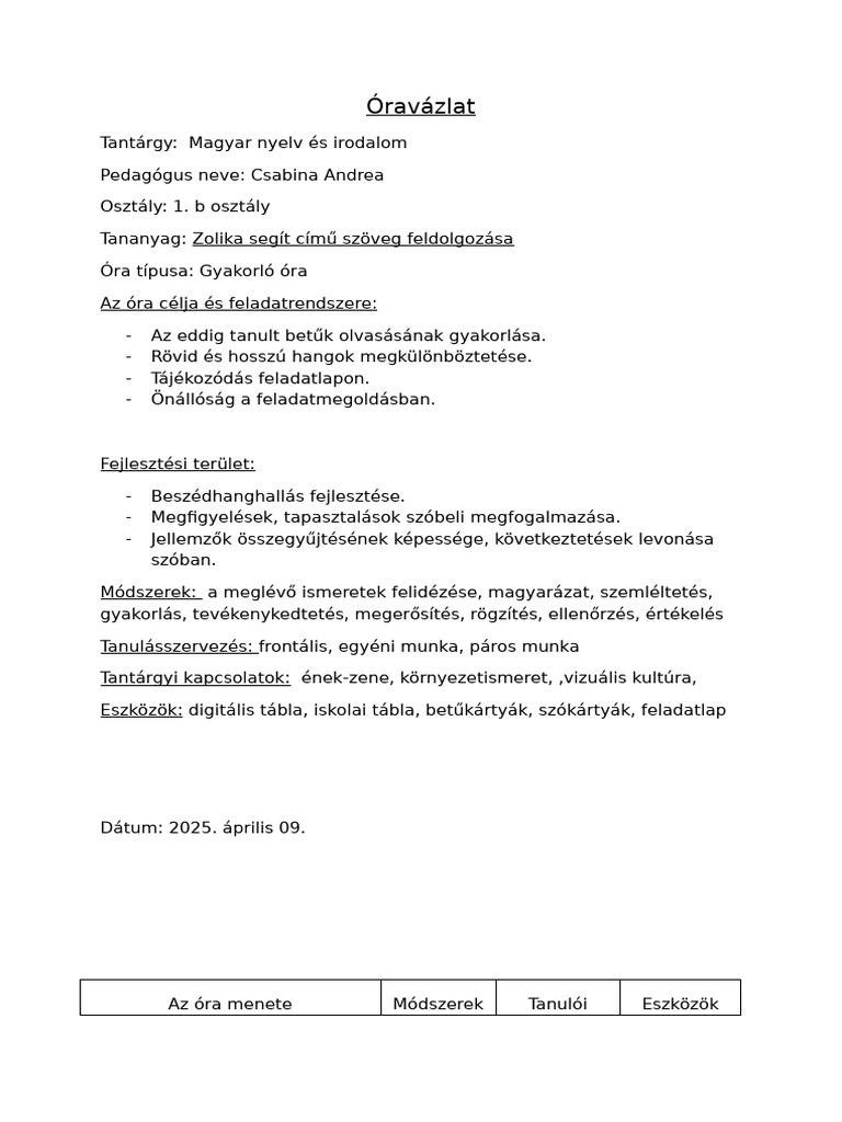 Ének-Zene Óravázlat | PDF