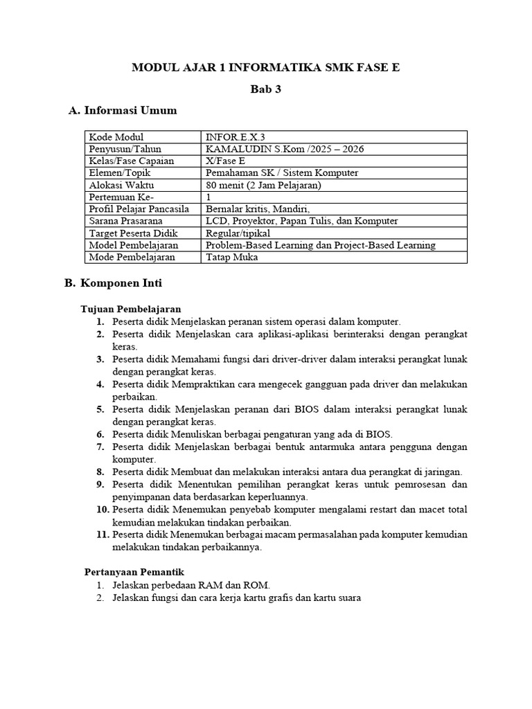 Modul Ajar Sistem Komputer SMK Fase E | PDF