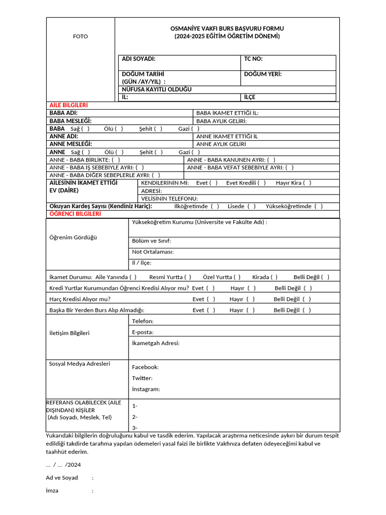 24 25 Burs Basvuruformu | PDF